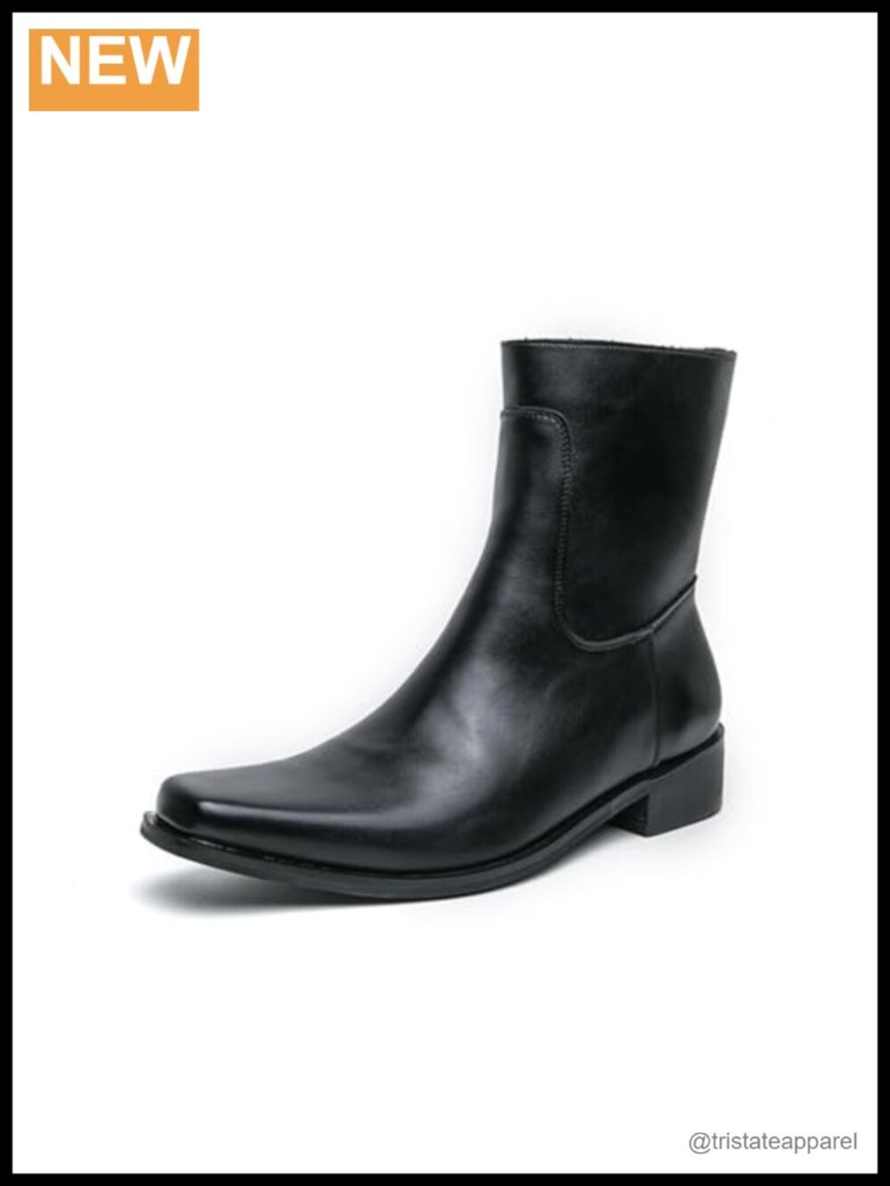 Mens Leather Chelsea Boots Square Toe Chunky Heel Side Zipper Ankle